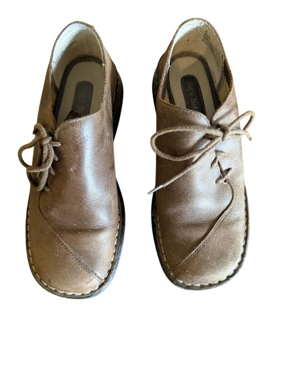 High Sierra Womens Brown Leather Side-Tie Shoes Size 9